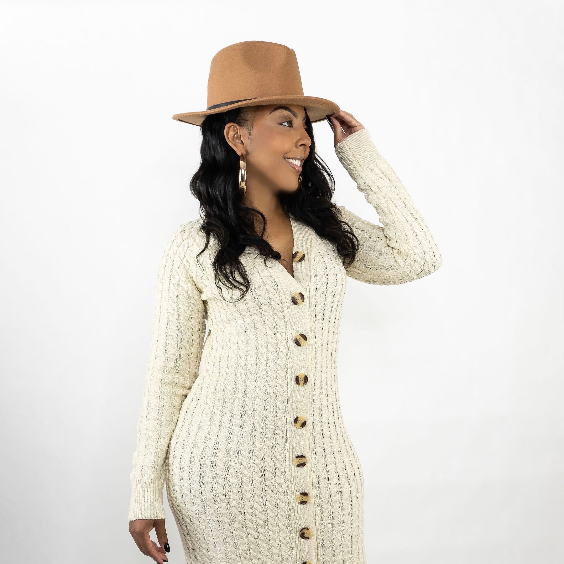 dravi mini sweater dress oatmeal Wherever You Go Oatmeal Brown Turtleneck Sweater Dress, X-Large - The Mint Julep Boutique